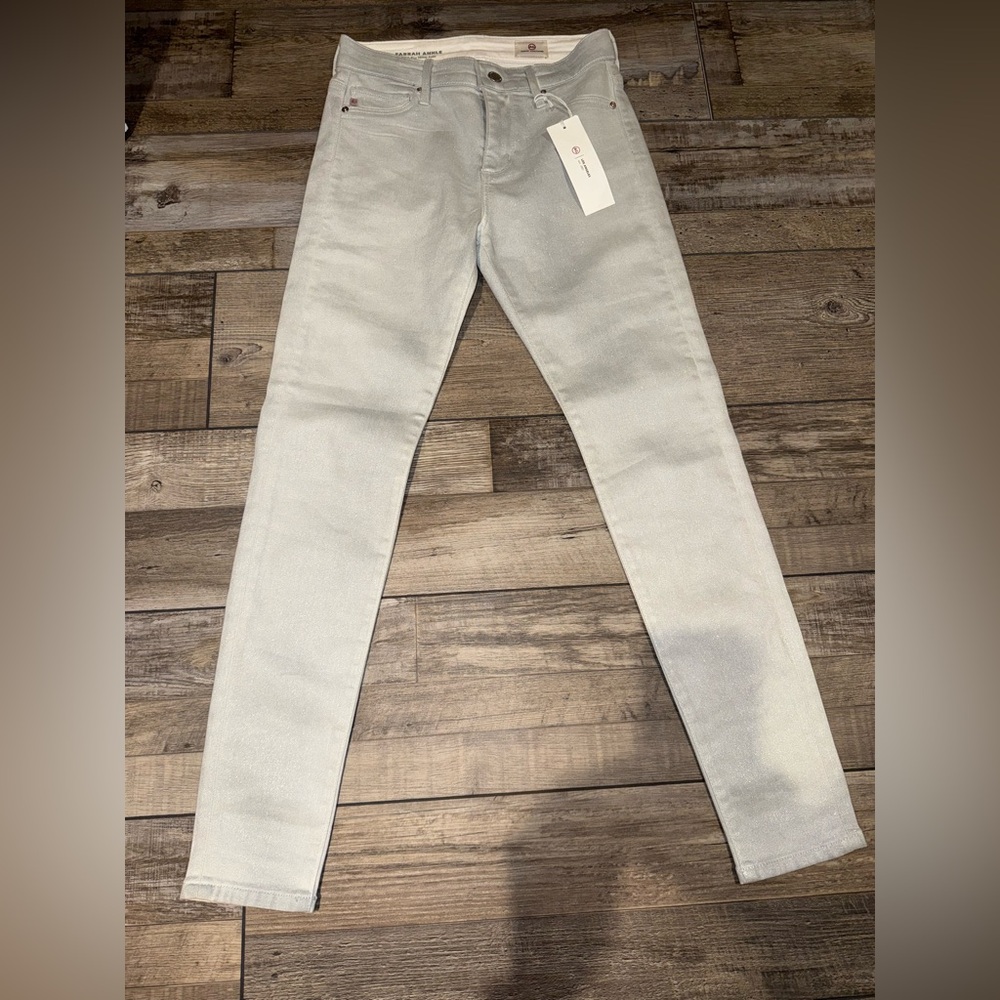 AG Jeans Farrah High Rise Skinny Ankle Size grey shimmer sparkly 24 25 NWT!